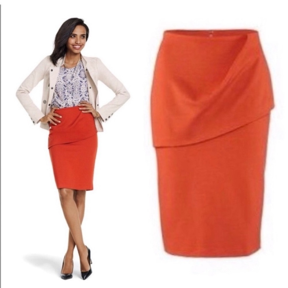 CAbi Orange Overlay Ponte Knit Pencil Skirt